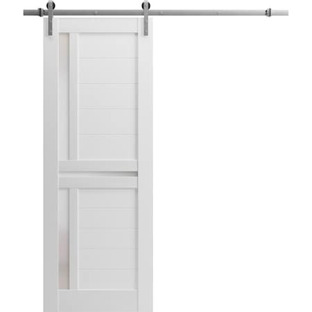 Sartodoors Slab Barn Door Panel 30 x 96in, Nebraska Grey W/ Frosted Glass, Pocket Closet Sliding QUADRO4445S-NEB-3096